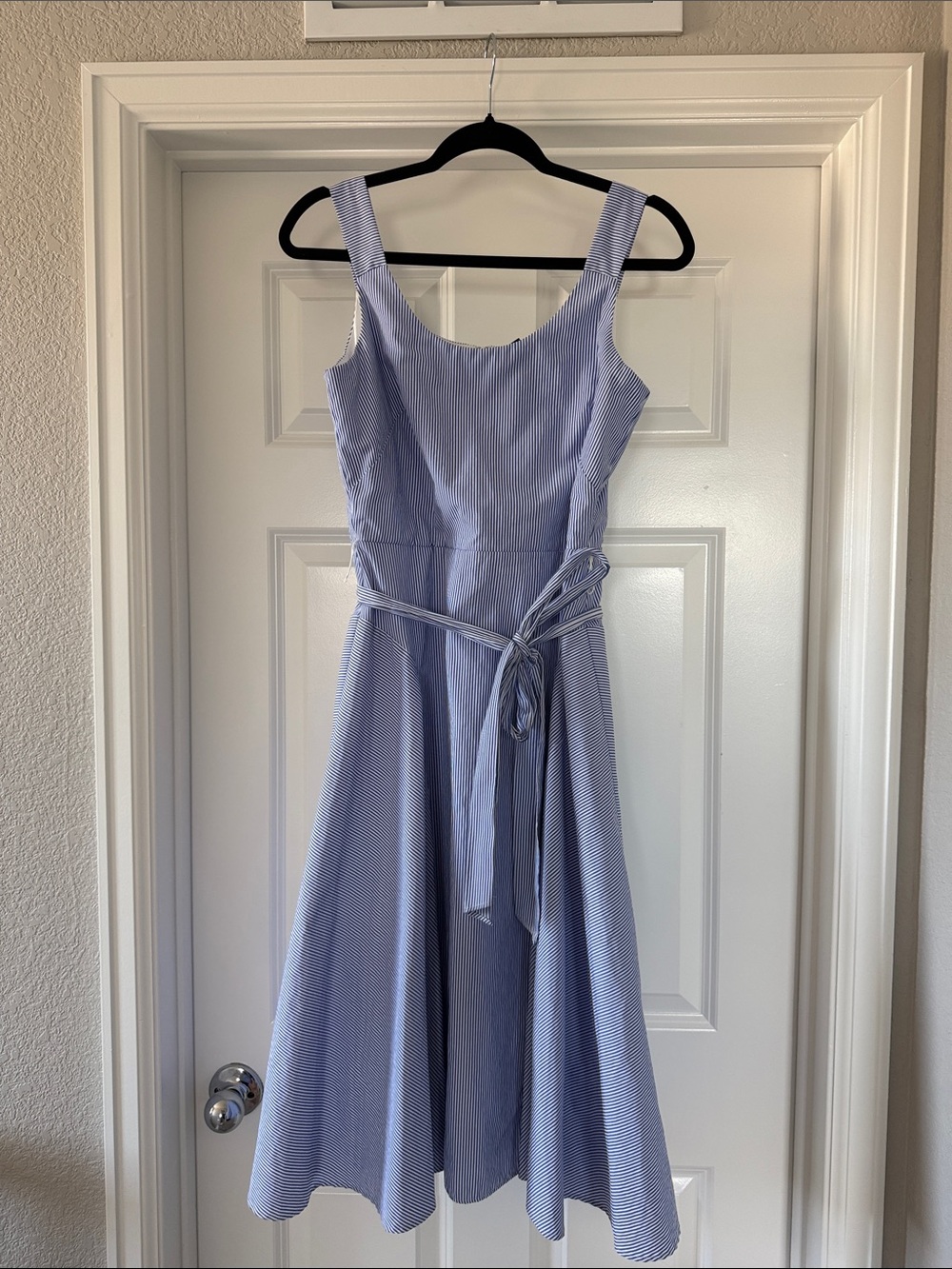 Striped Light Blue Sleeveless A-Line Dress